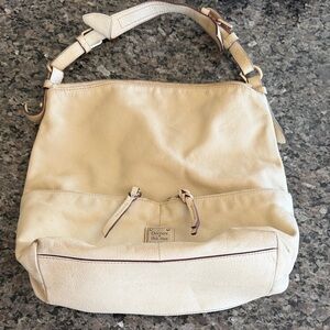 Dooney & Bourke Cream Leather Shoulder Bag with Front Zip Pocket